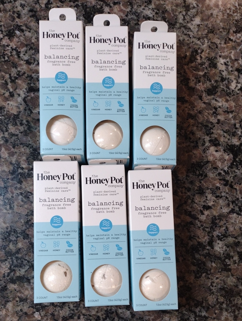 Lot of 6 The Honey Pot Balancing Fragrance-Free Bath Bombs each 1.5 oz 3 pack